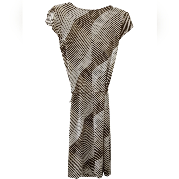Geri C. New York Striped Faux Wrap Dress Brown Cream VTG 90s M/L - Picture 2 of 15